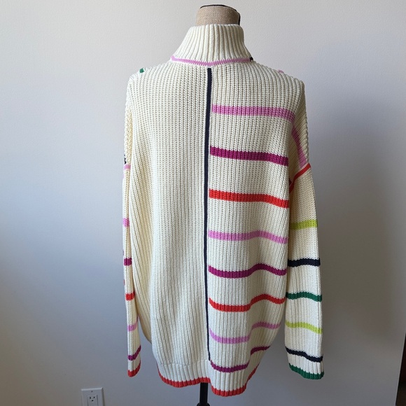 Staud Hampton Striped Chunky Oversized Pullover Quarter Zip Sweater - Picture 4 of 8